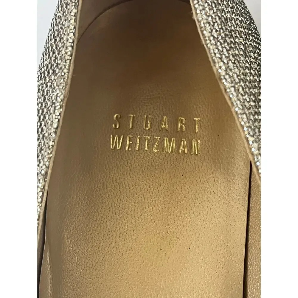 Women's Stuart Weitzman Pointed Metallic Silver Shimmer Flats Size 8M‎
